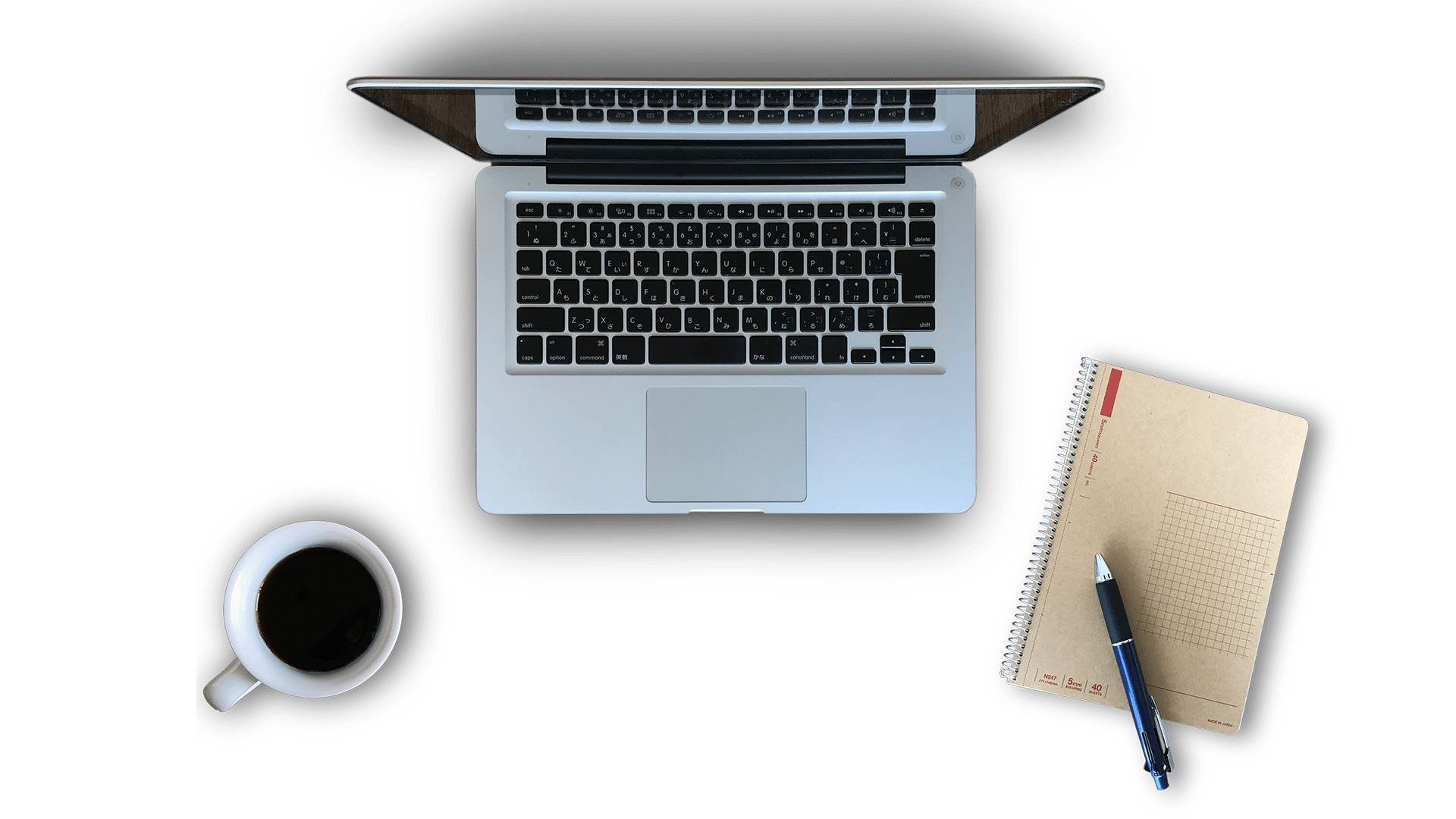 mac with coffee and note